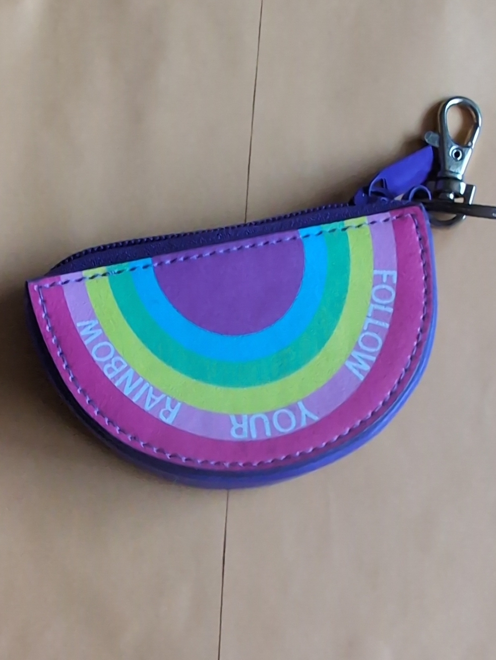 Unbranded Purple Rainbow Coin Purse with Key Clip for Kids